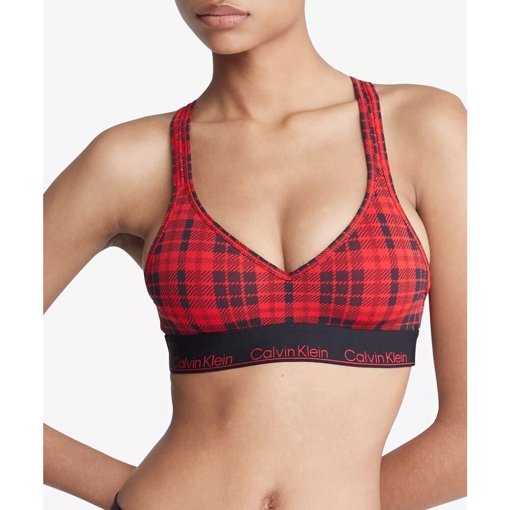 Calvin Klein Red and Black Plaid Lightly‎ Lined Bralette Size S